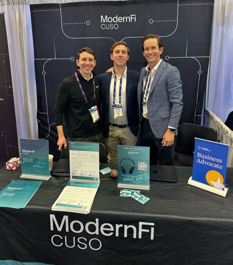 The ModernFi CUSO booth on a conference floor